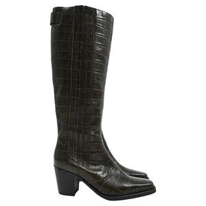 Ganni Western Knee High Boots in Green Leather